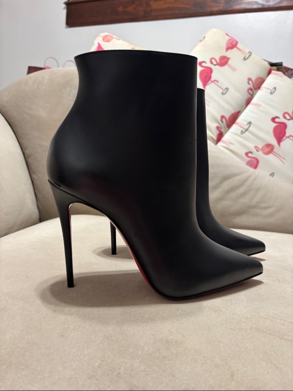 Christian Louboutin Black Leather Pointed Ankle Kate Booties